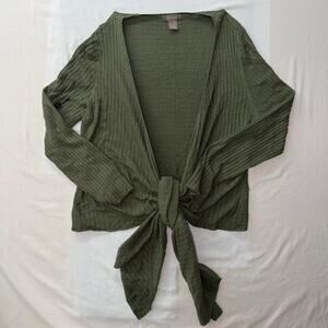 Kenar Olive Green Tie-Front Knit Cardigan